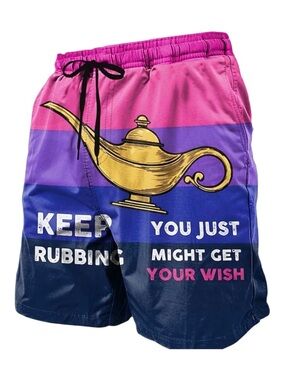 Novelty Genie Lamp Striped Swim Trunks - Lg- NWOT